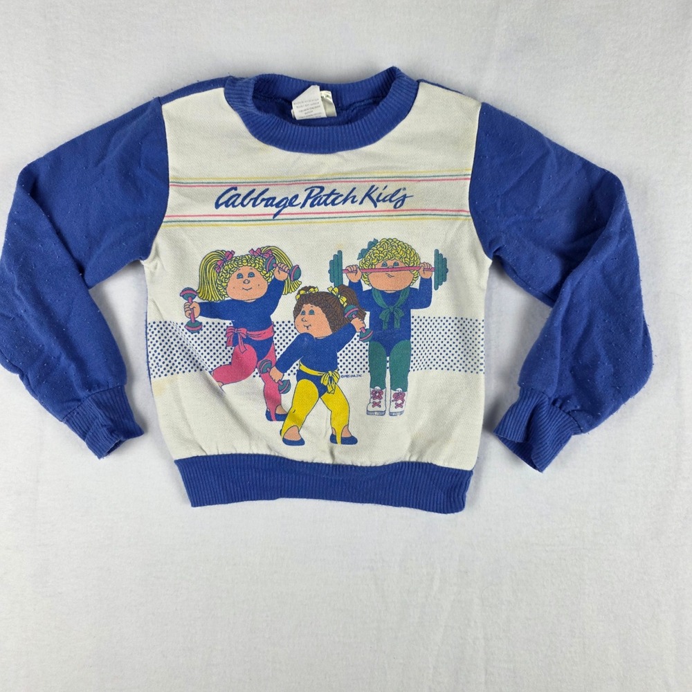 Vintage 1985 Cabbage Patch Kids Kids' Blue Graphic Sweatshirt Size 6 Made USA